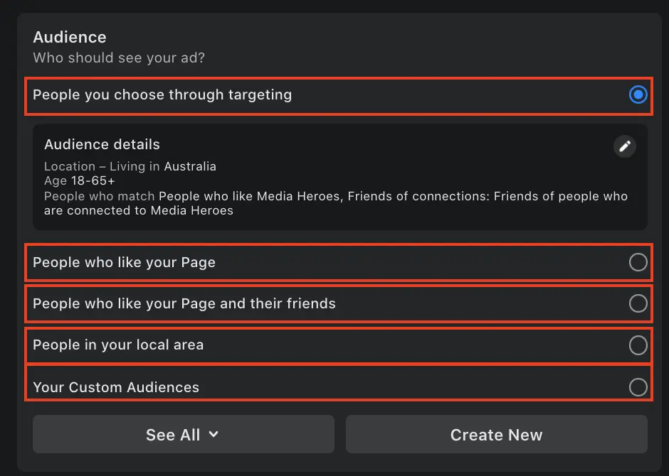 Boosted post vs ad on Facebook choose audience