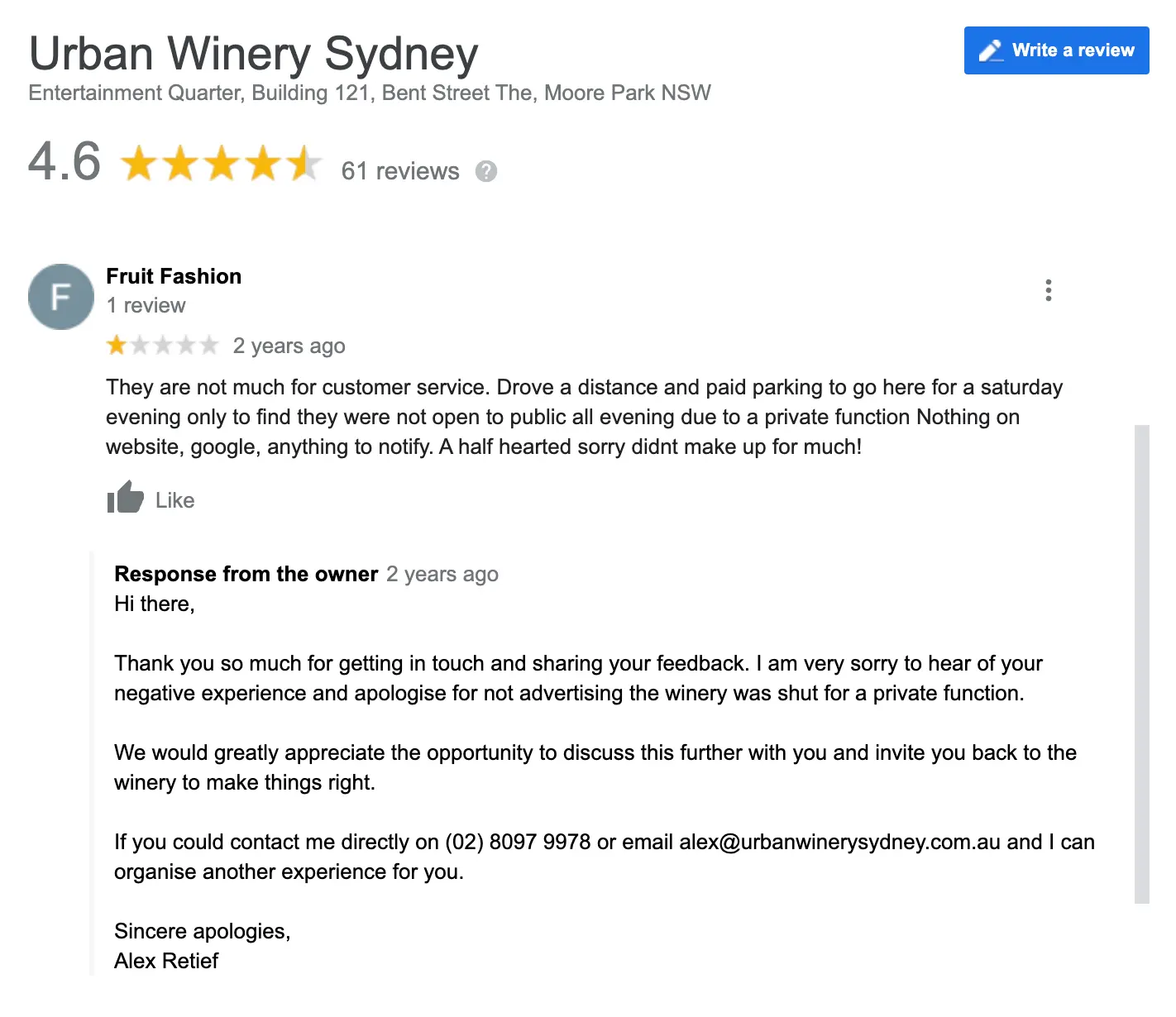 can you remove negative google reviews urban winery