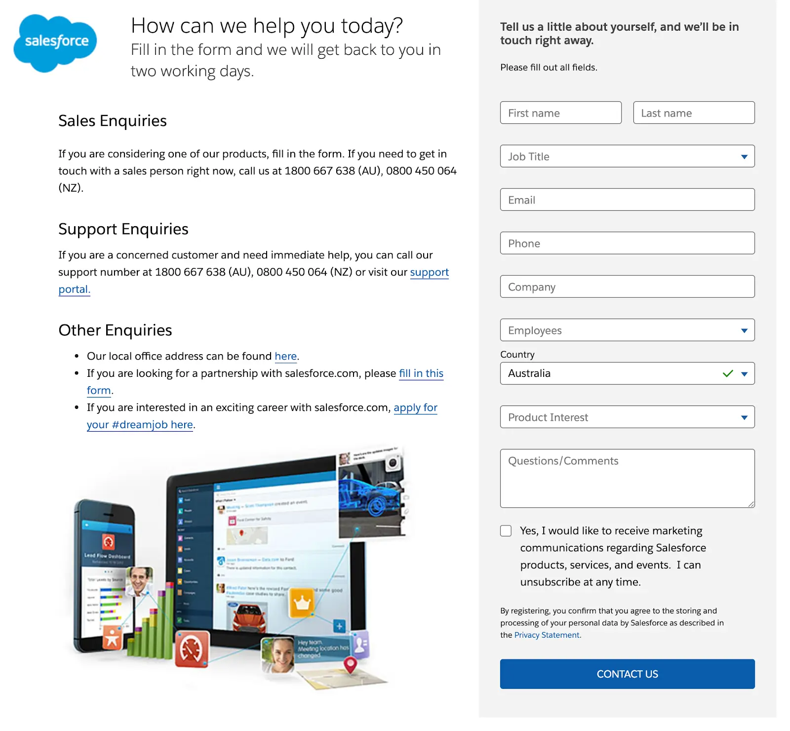contact us page salesforce