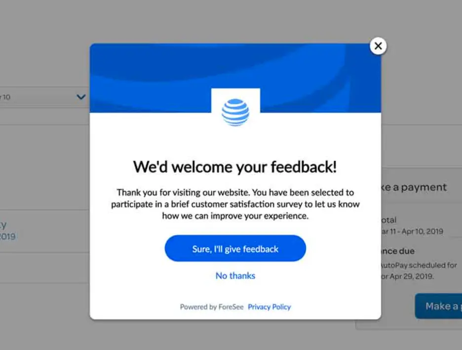 customer feedback questions pop up