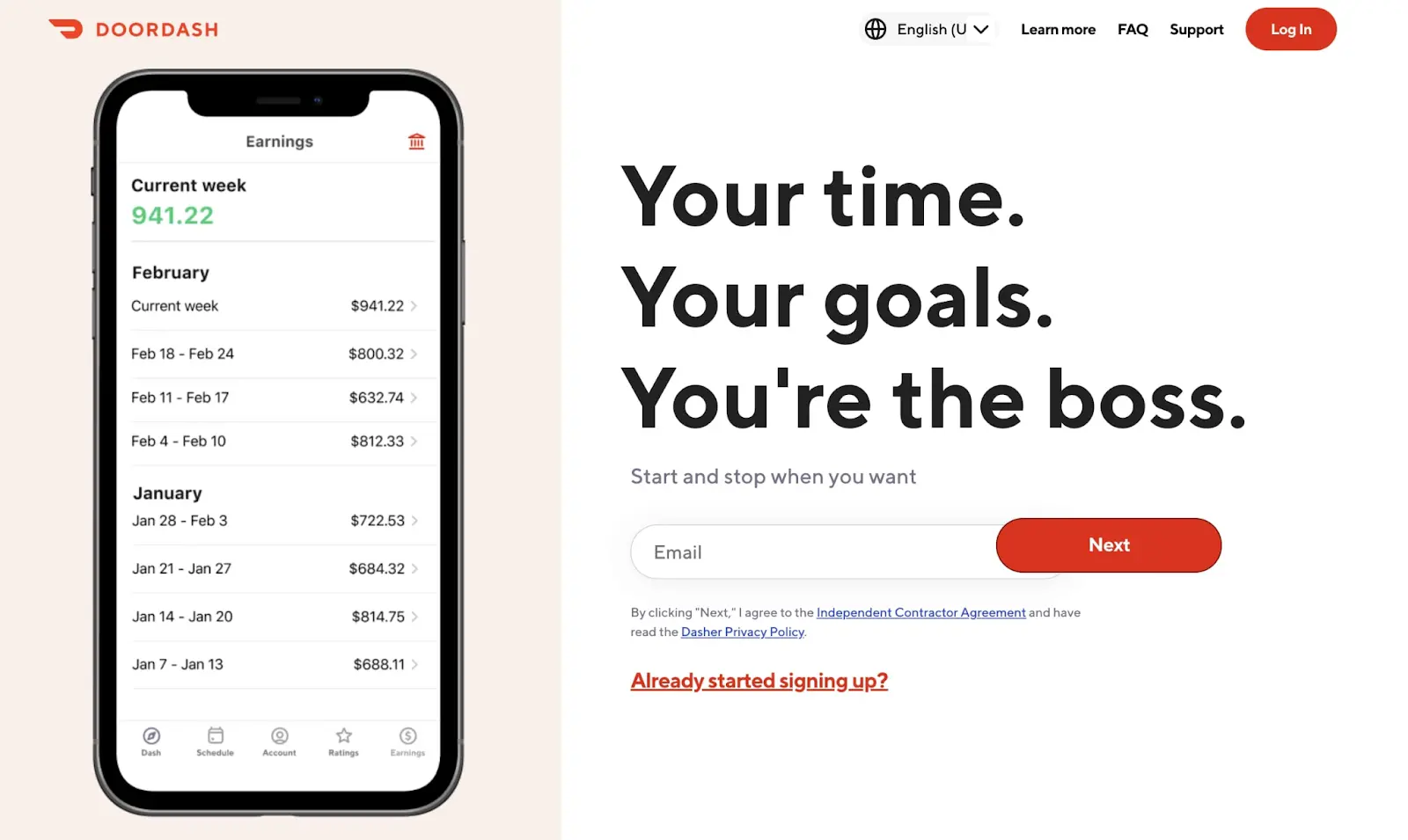 DoorDash landing page