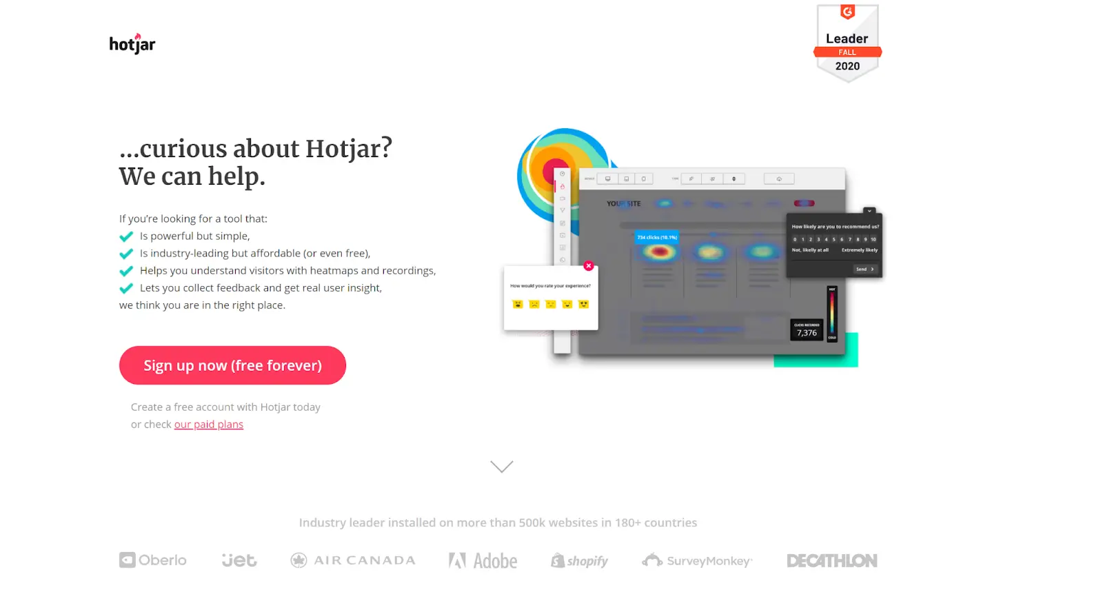 Lead generation strategies  Hotjar landing page