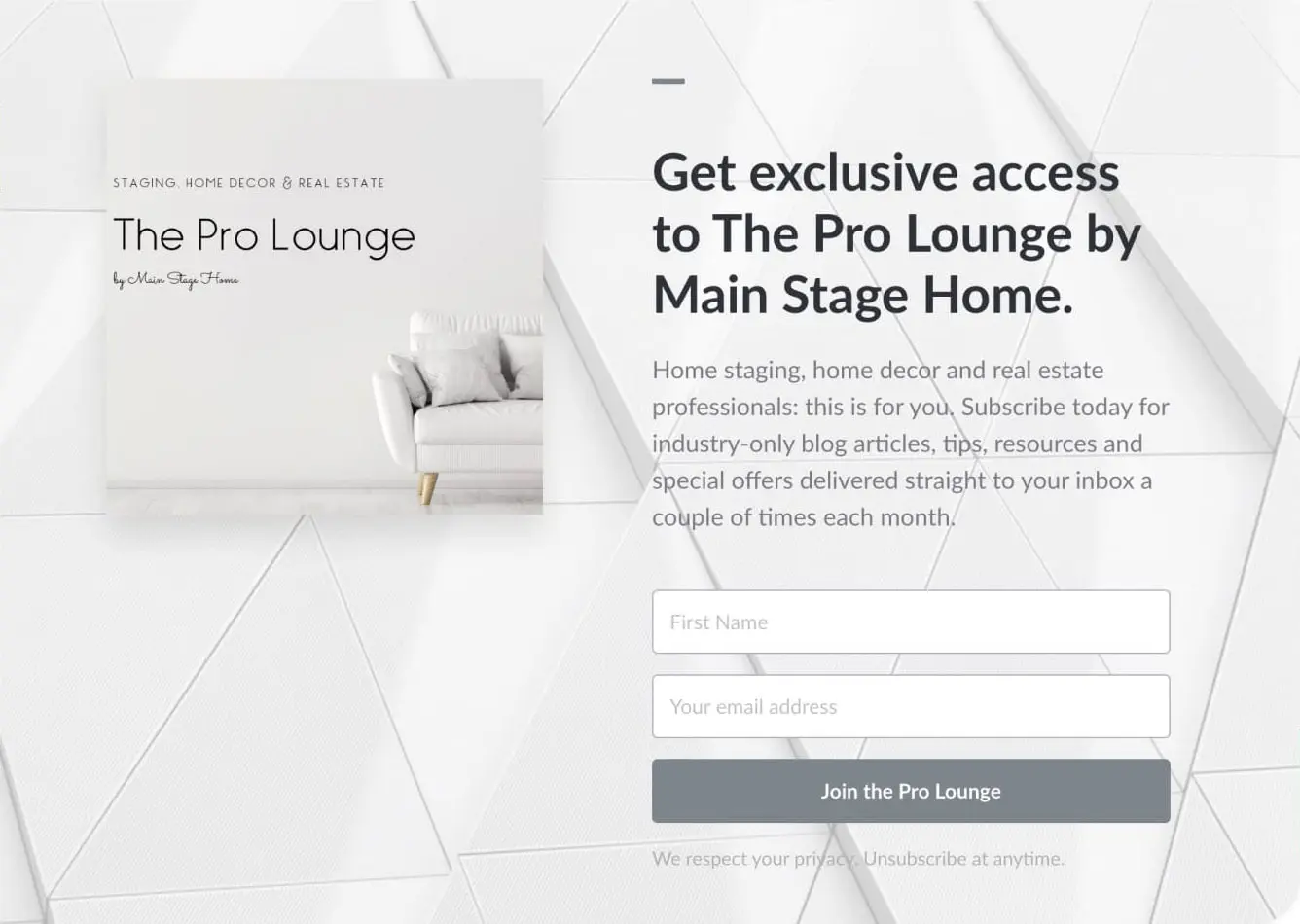 The Pro Lounge landing page