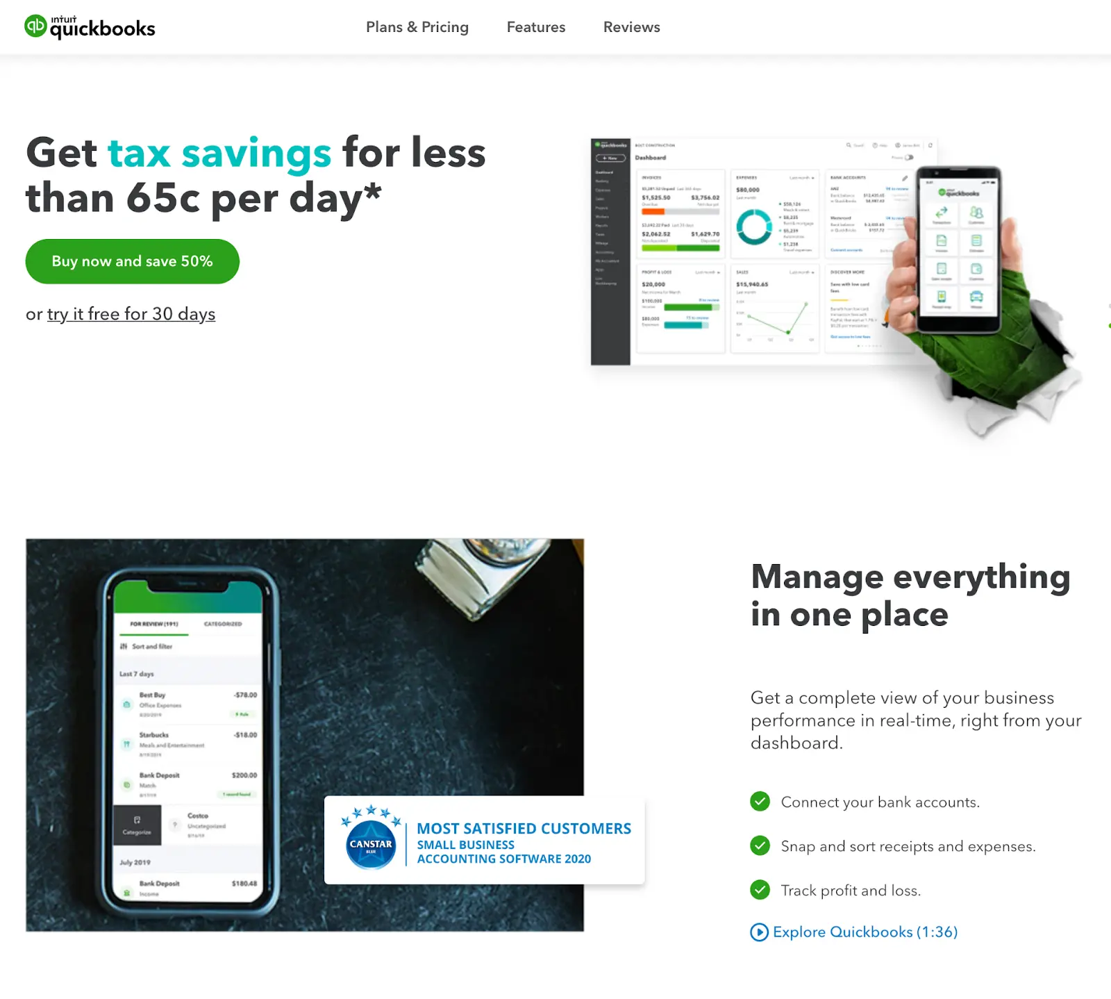 Quickbooks landing page