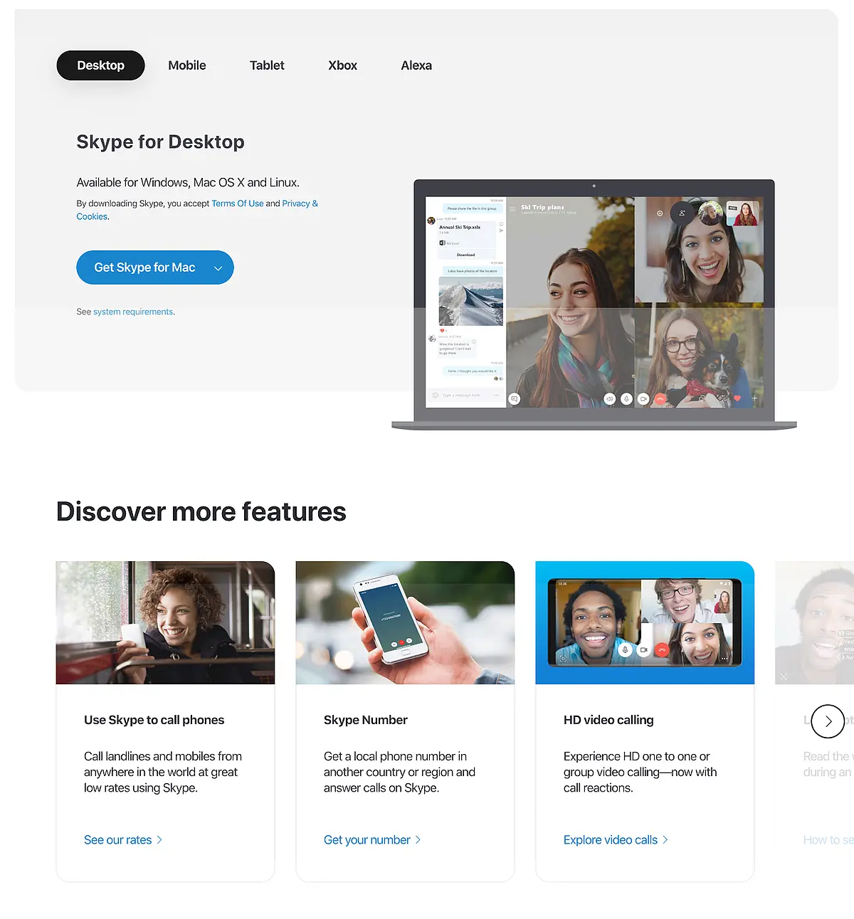 Skype landing page