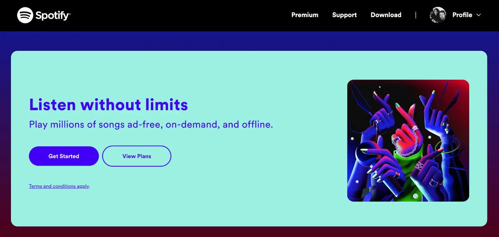 Spotify landing page