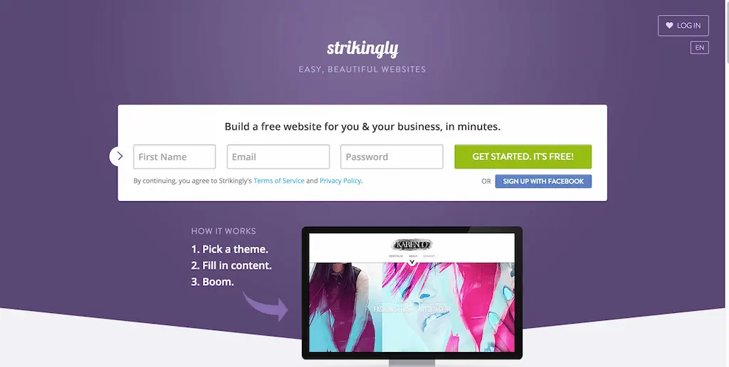 Strikingly landing page