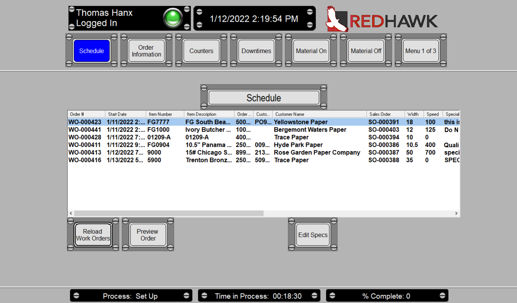 Shop Floor Schedule