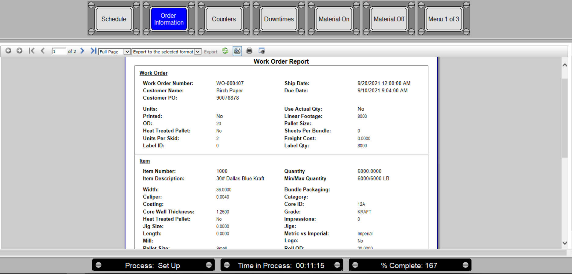 Shop Floor WO Report