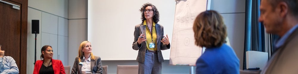 Woman conducting a business meeting in an office