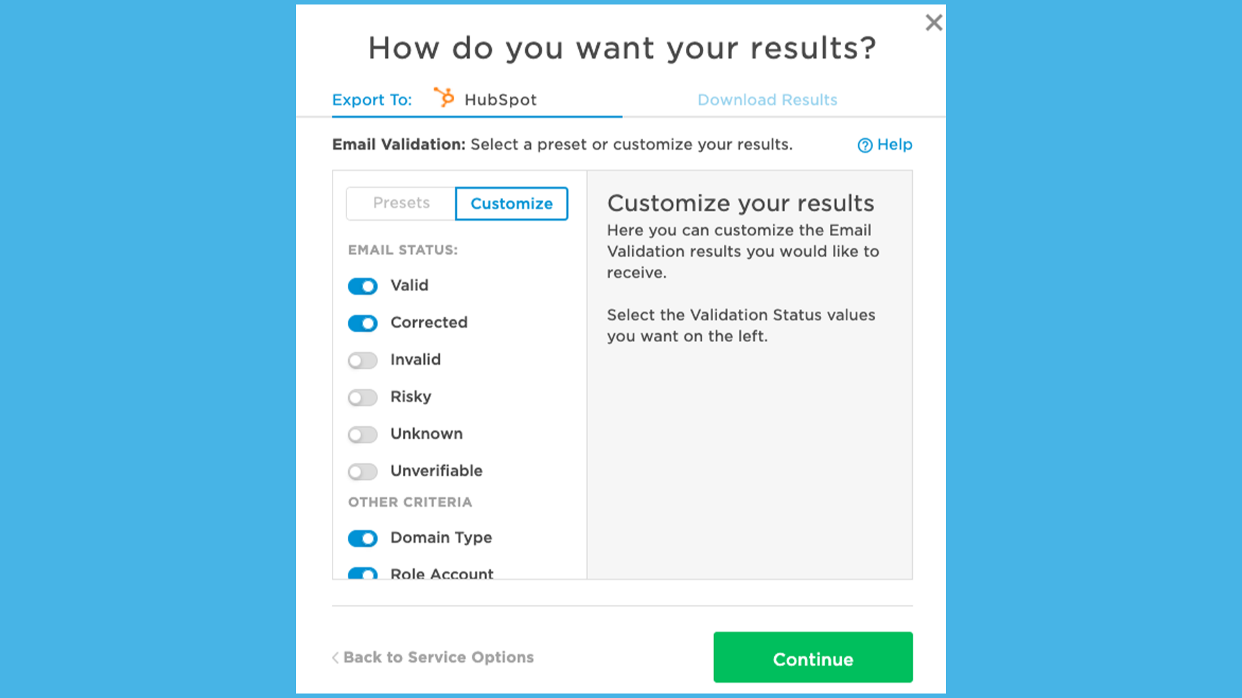 View, Select and Export Results Directly to HubSpot’s CRM