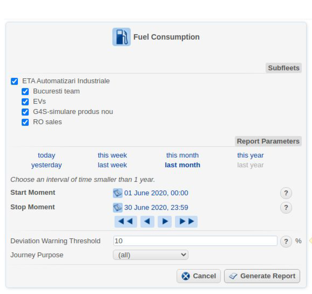 actualizare program flota auto - raport consum