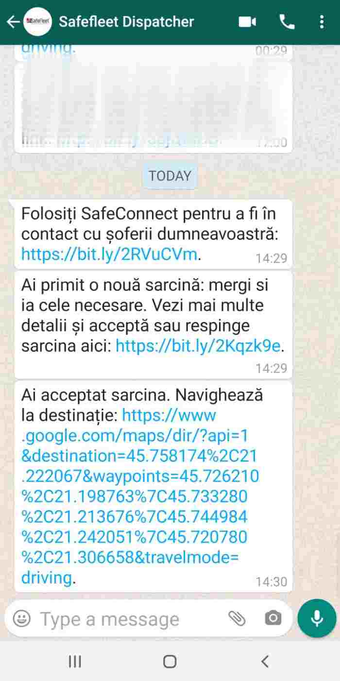 comunicare soferi dispecer navigatie traseu safeconnect, safefleet