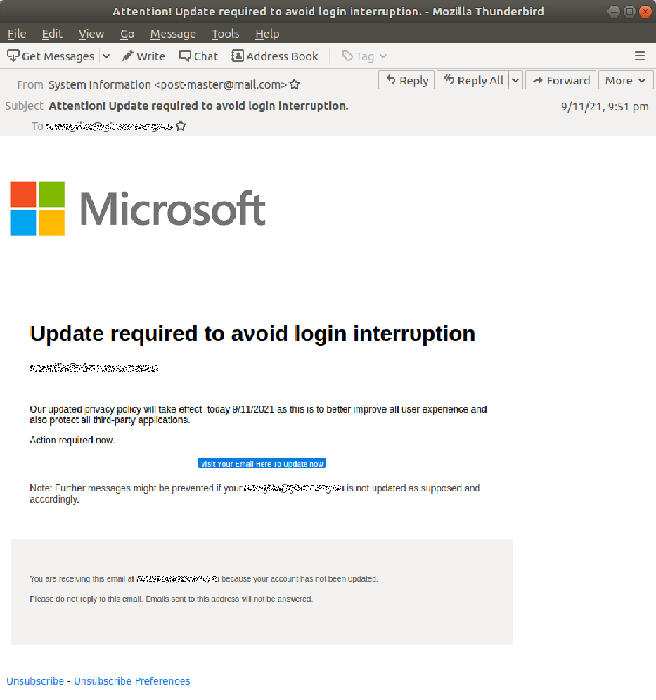 Be Alert for a Microsoft Update Email Scam