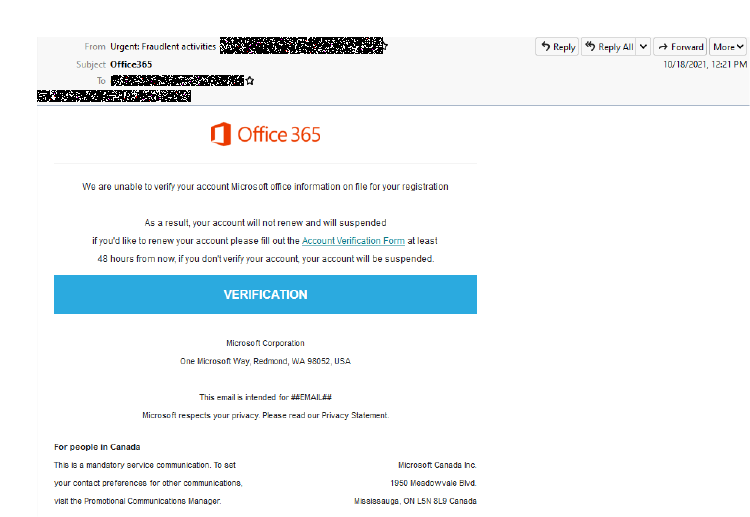 Microsoft Spoofed In 'Microsoft 365 Invoice' Email Phishing Scam