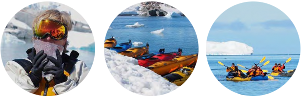 Kayaking among the icebergs in Antarctica