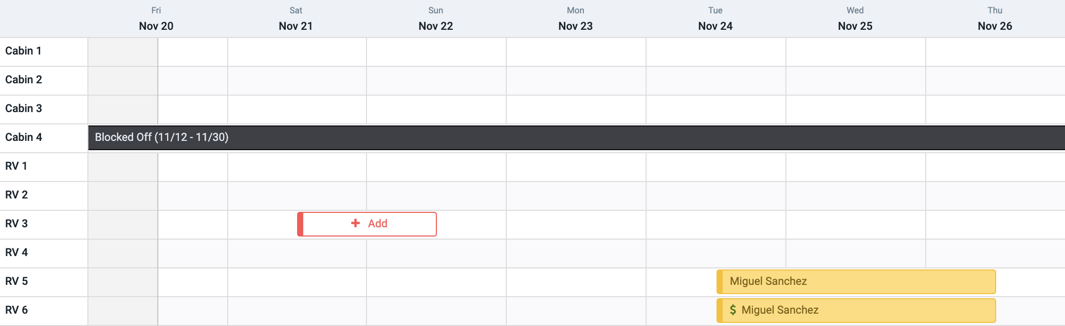 RoverPass calendar showing site and dates availability 