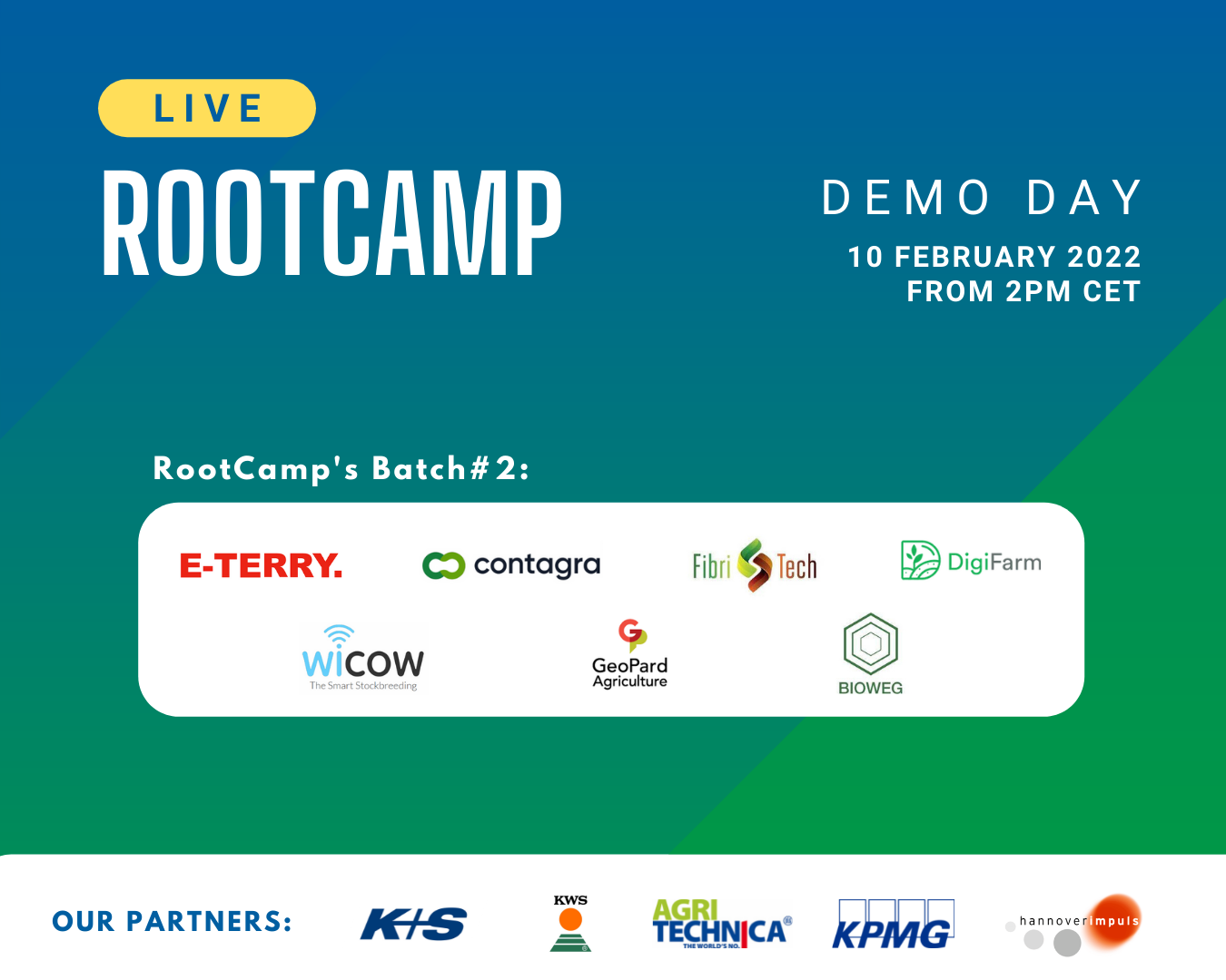 RootCamp Demo Day with the logos of the startups
