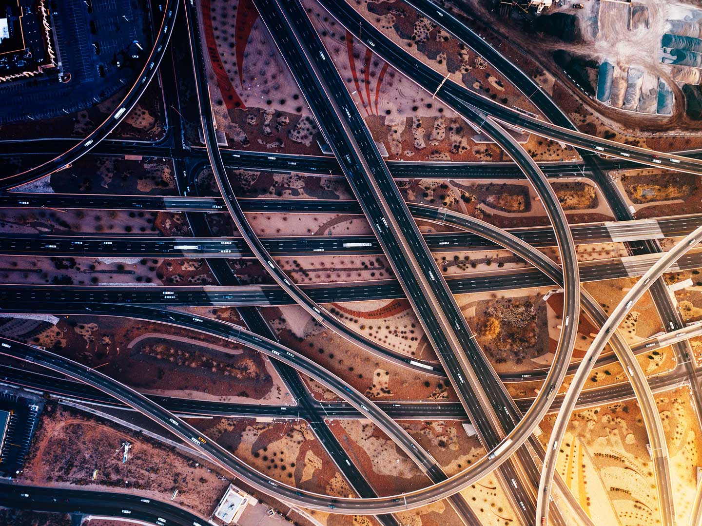 aerial view of roads overlapping