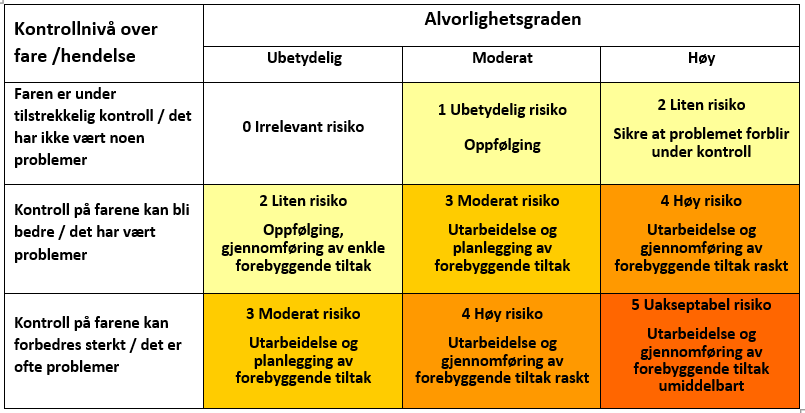 Eksempel på 3x3 risikomatrise