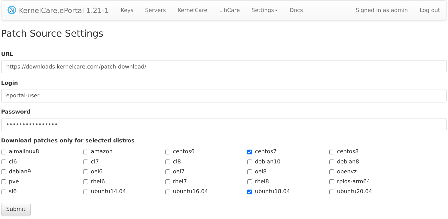 Eportal - distribution selection screen