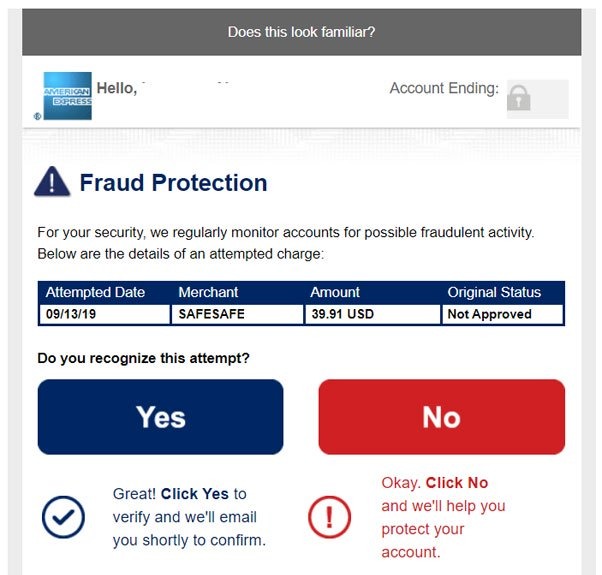 American Express Fraud Protection Email