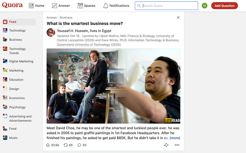 A screenshot of the Quora website