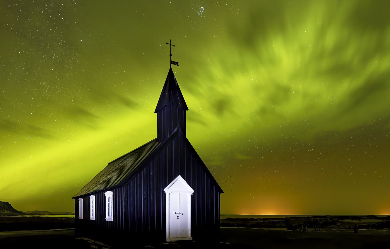 aurora-borealis-budir-church-iceland