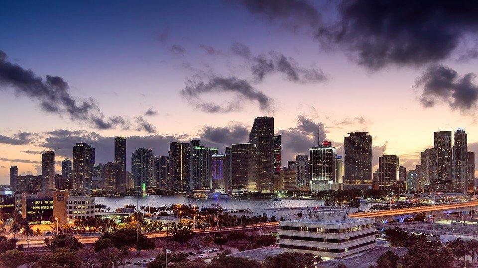 Miami, Florida, Zonsondergang, Horizon, Architectuur