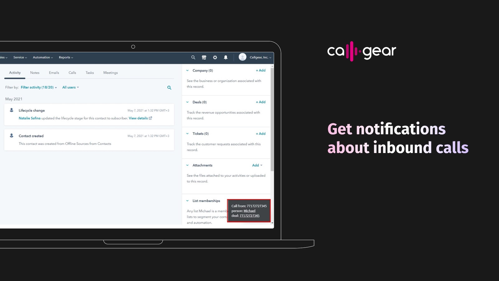 Get notifications about inbound calls