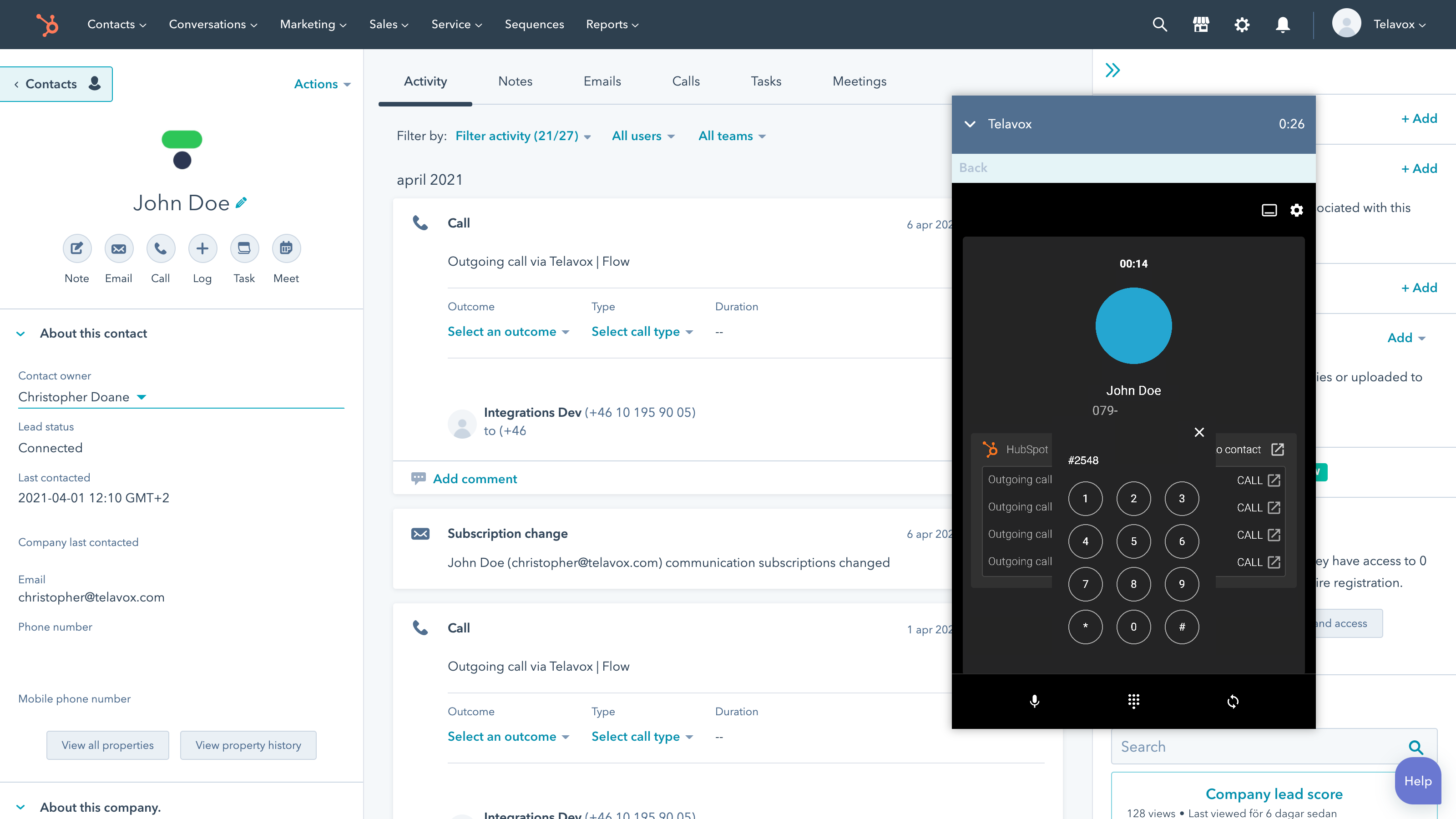 Telavox as call provider - No need to switch between apps.