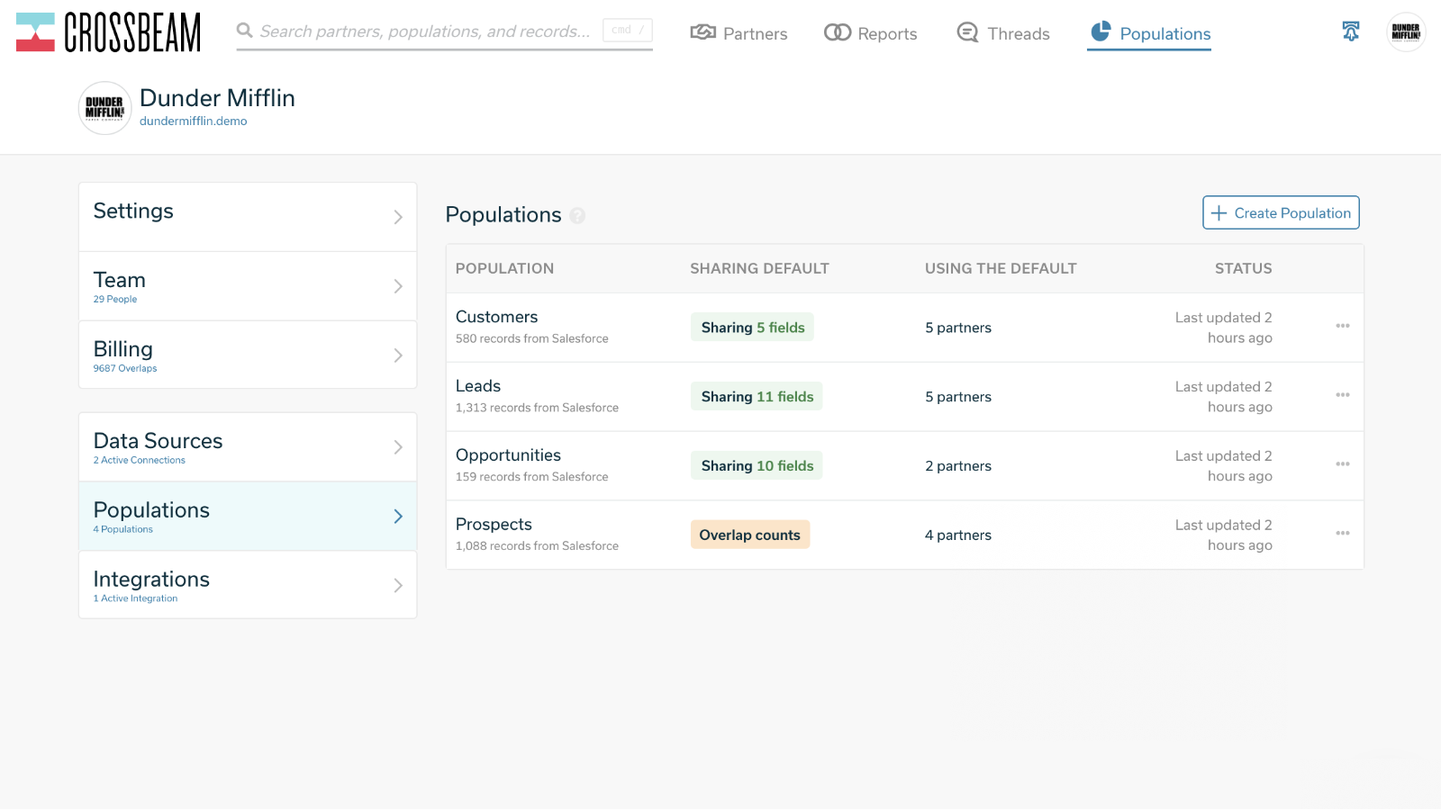 Use HubSpot data to create Populations to share with your partner