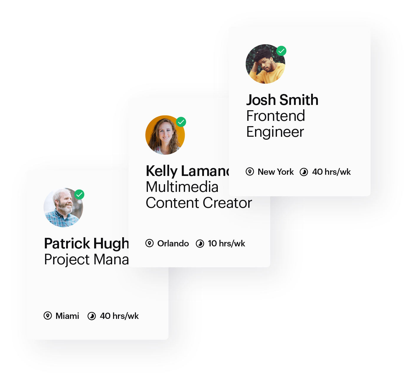 3 Talent Cards Josh Smith, Kelly Lamano, Patrick Hughes