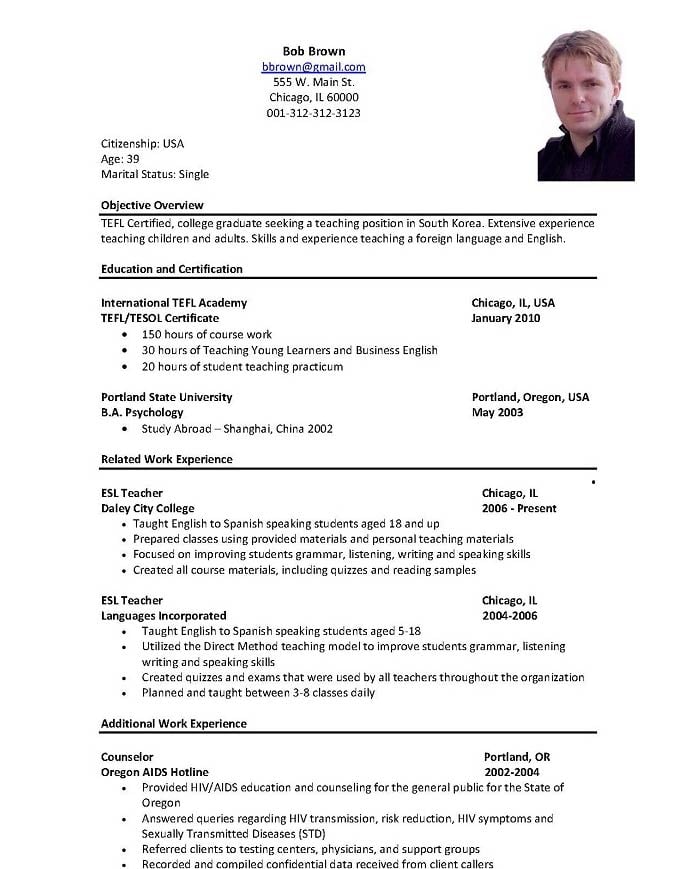 Sample Resume for Teaching English Abroad