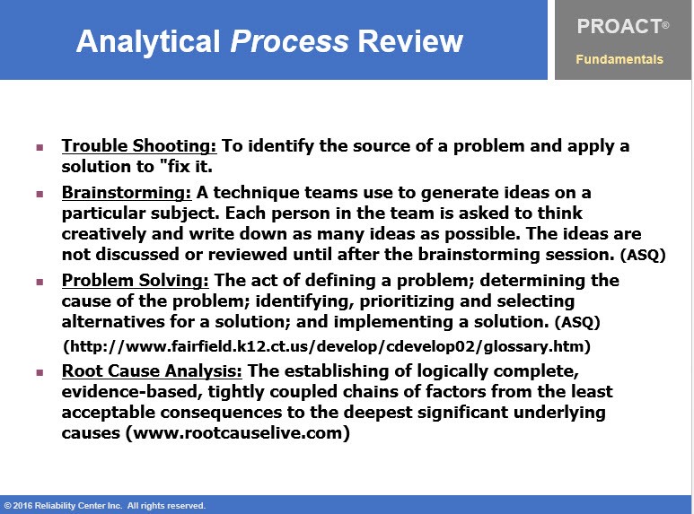 Analytical Process Review of RCA