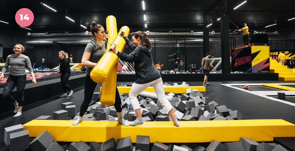 Trampoline park activities and tricks