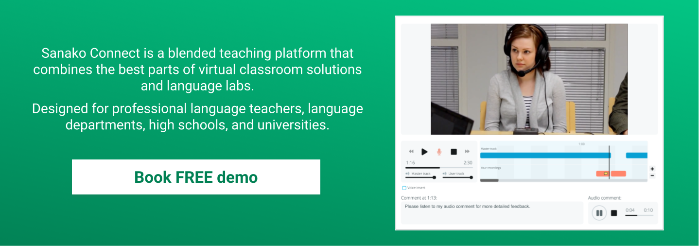 Image of Sanako Connect software solution for language teachers with demo booking button
