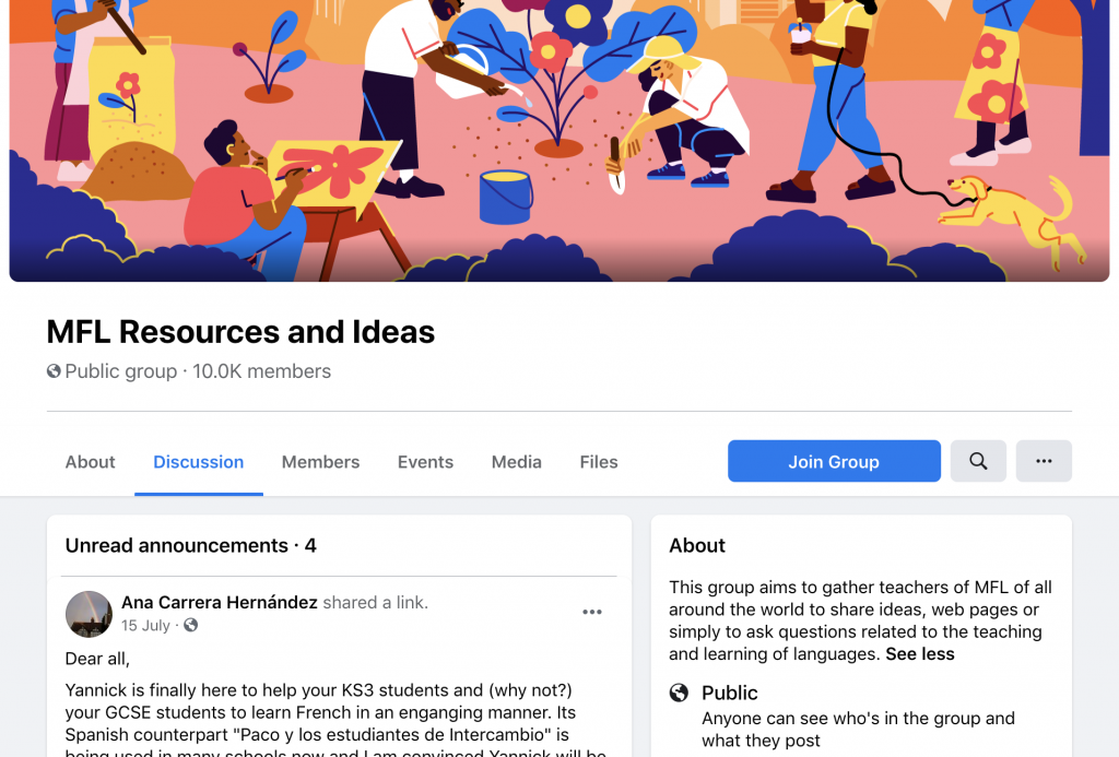 MFL resources and ideas FB group screenshot