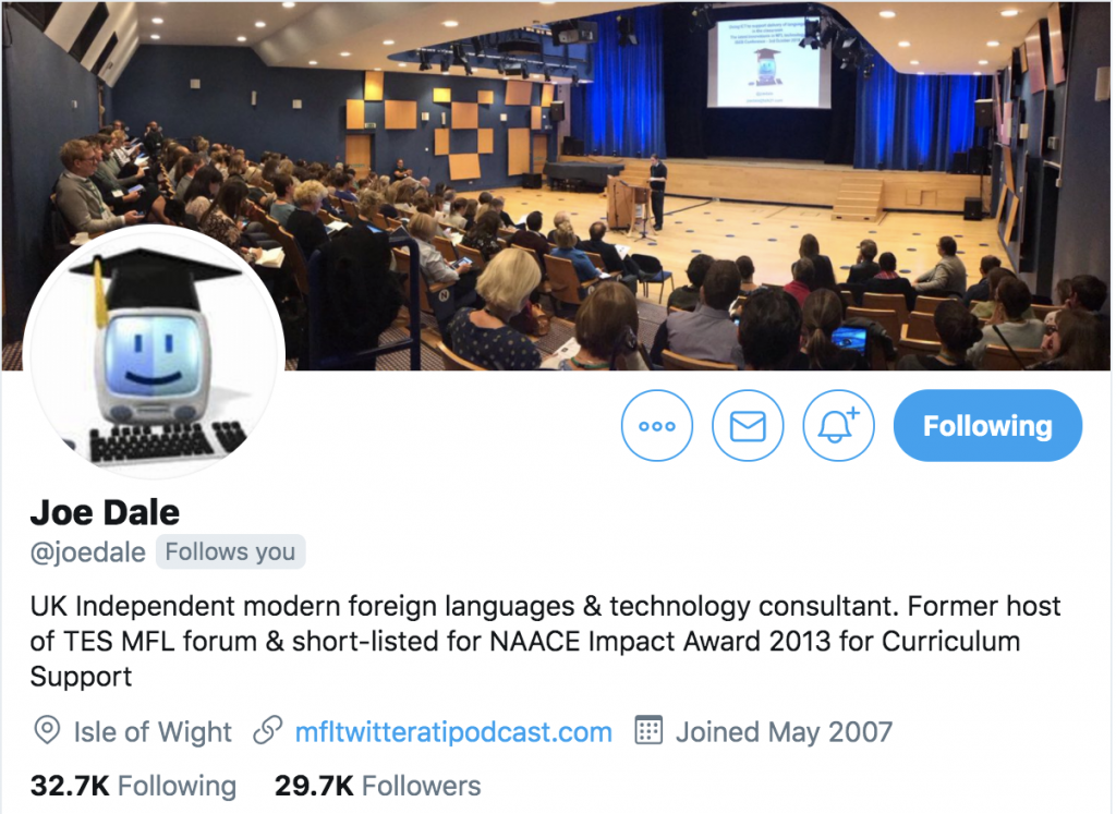 Image of language teaching consultant Joe Dale's twitter profile