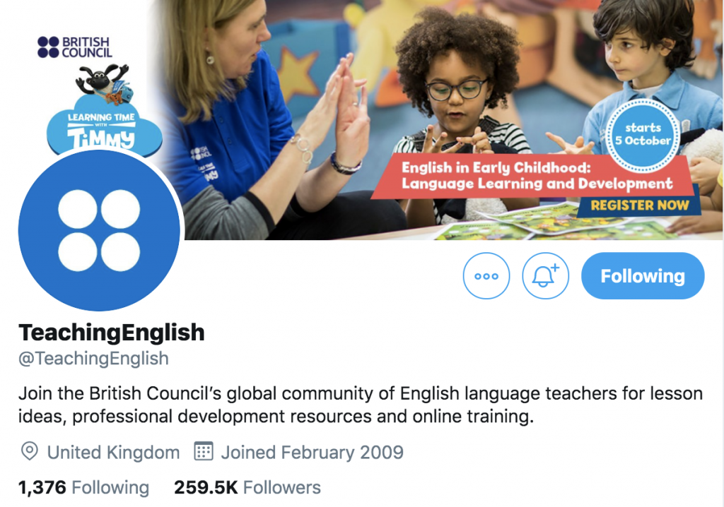 Teaching English twitter profile