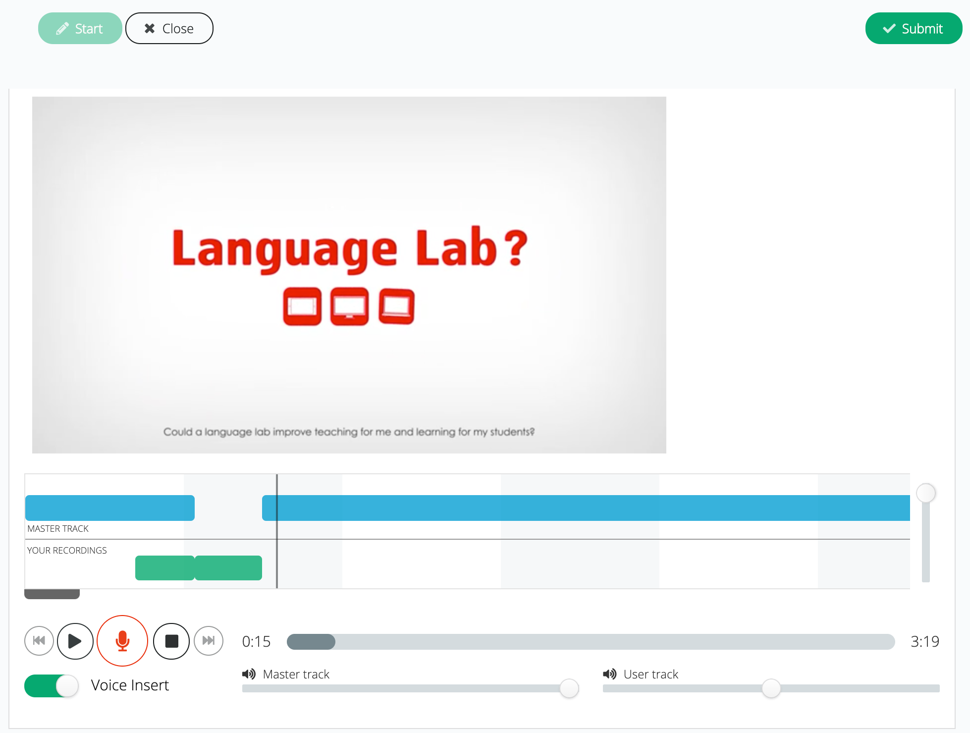 Voice insert feature in sanako connect