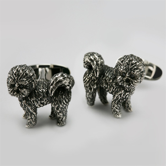 Bespoke Silver Bichon Frise Dog Cufflinks by Stephen Einhorn London