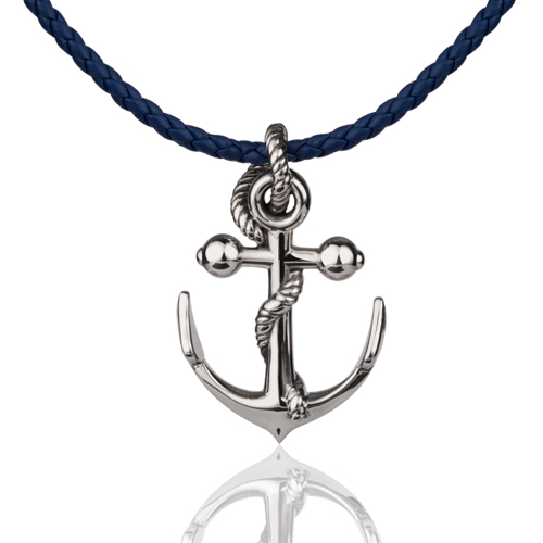Blue Monday_Anchor Leather Pendant Necklace by Stephen Einhorn London