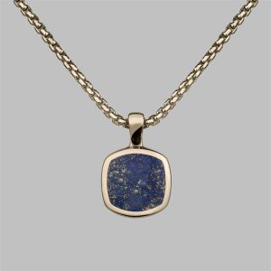 Inlaid Signet Pendant in Yellow Gold with Hand Cut Lapis