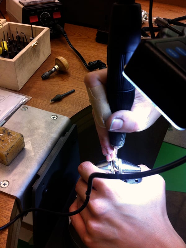 Isabelle working on a diamond ring in our London jewellery workshops-2