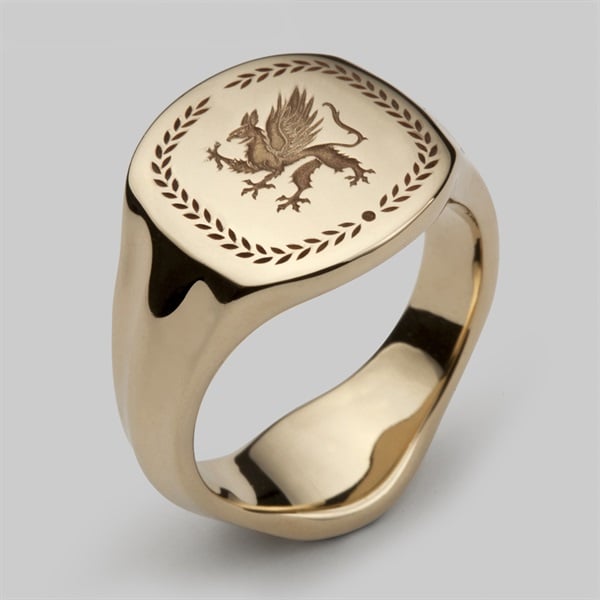 Bespoke 3D Seal Engraved Signet Ring Guide Price 9 Carat Yellow Gold & Custom Debossed 3D Engraving