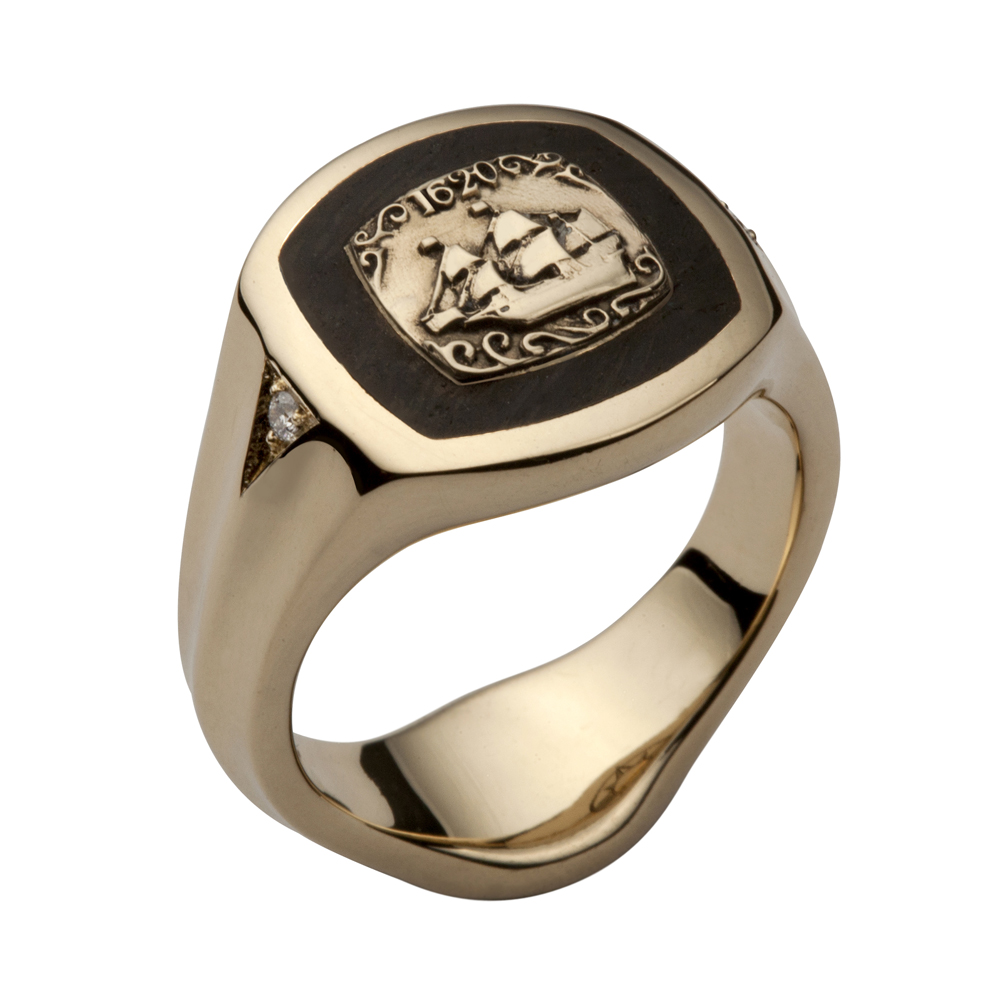 Mayflower Ring in 9ct, 14ct & 18ct Yellow Gold & 2000 Year Old Thames Wood - The Mayflower Project