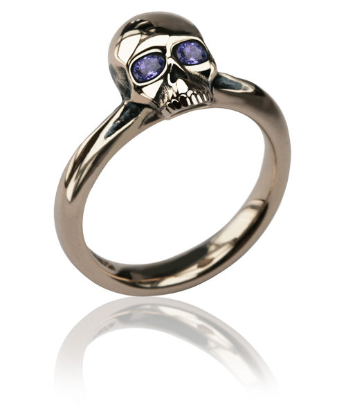 Small Skull Ring White Gold & Tanzanite - Stephen Einhorn London