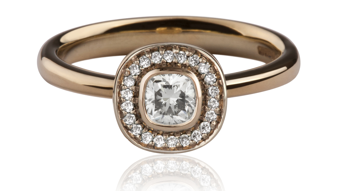 Stephen Einhorn Halo Cushions Cluster Ring Rose Gold and Diamond - Engagement Rings London