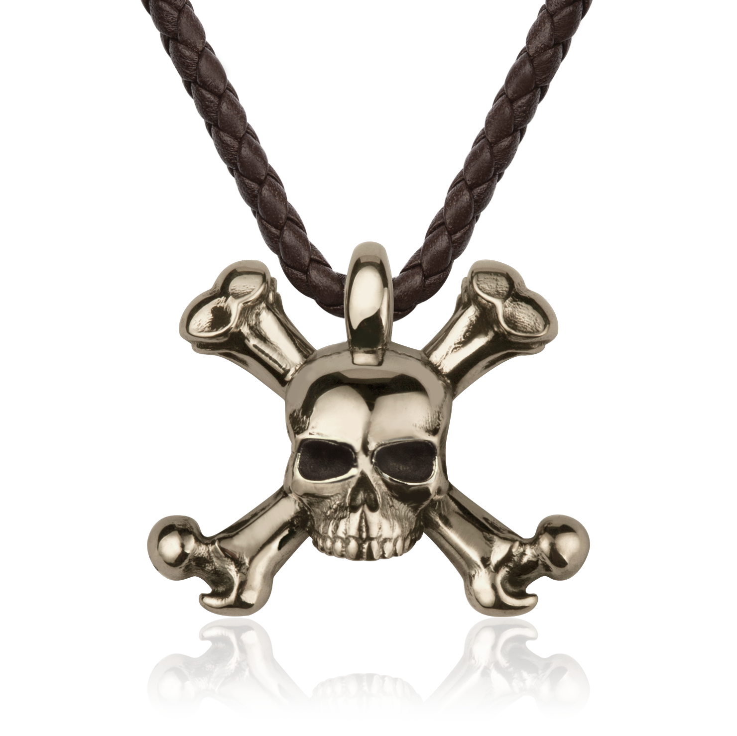 Stephen Einhorn Skull and Crossbones Leather Pendant Necklace